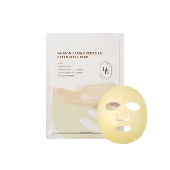 Maska jutīgai ādai ar PDRN un centellu HEVEBLUE Salmon Caring Centella Green Mask Pack