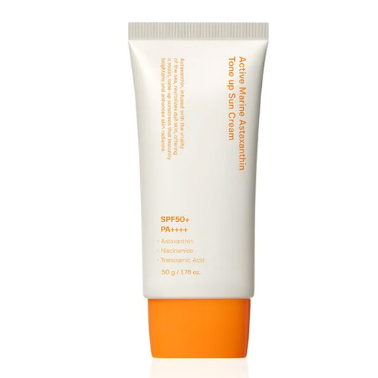 Tonējošs saules aizsargkrēms ar astaksantīnu ādas mirdzumam Sungboon Editor Active Marine Astaxanthin Tone up Sun Cream