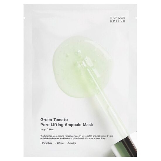 Poras sašaurinoša sejas maska Sungboon Editor Green Tomato Pore Lifting Ampoule Mask