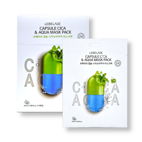 Auduma sejas maska ​​ar centellu un ūdens komponentiem Lebelage Capsule Cica & Aqua Mask Pack