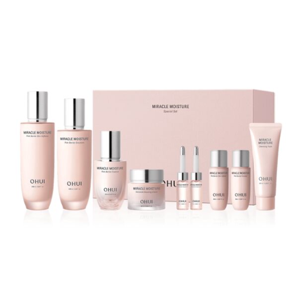 Mitrinošs pretnovecošanās komplekts ar keramīdiem O HUI Miracle Moisture Pink Barrier 4Pcs Special Set