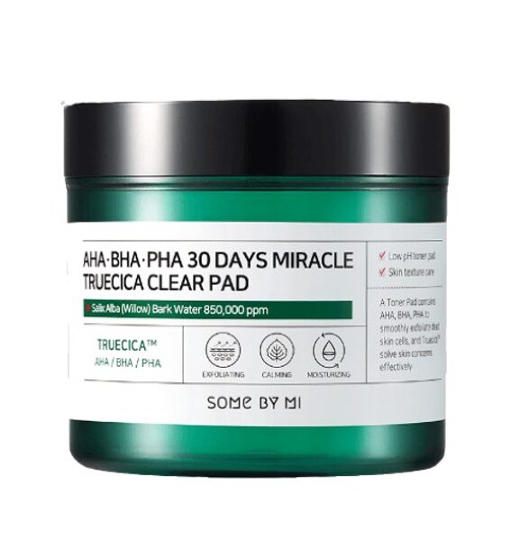 Skābes spilventiņi problemātiskai ādai Some By Mi AHA BHA PHA 30 Days Miracle Truecica Clear Pad