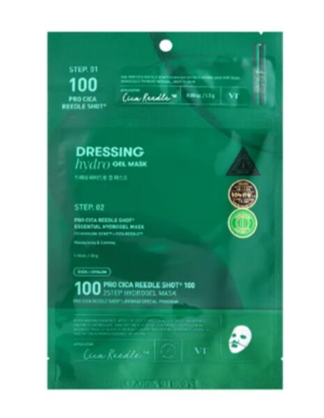 Divpakāpju mikroadatu maska ​​ādas nomierināšanai un atjaunošanai VT Cosmetics Pro Cica Reedle Shot 100 2-Step Hydrogel Mask