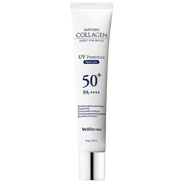 Mitrinošs sauļošanās līdzeklis ar kolagēnu WellDerma Sun Block Sapphire Collagen Moist SPF50+ PA++++